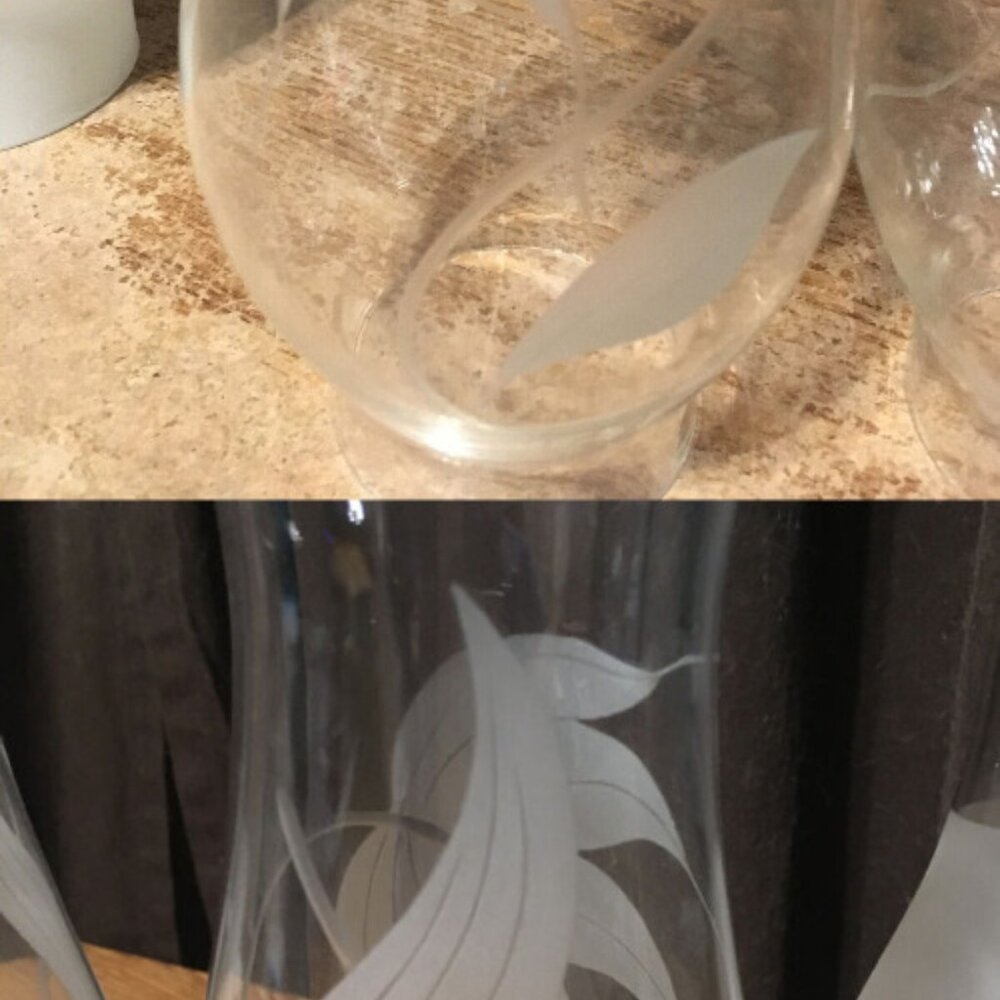 4X OIL LAMP GLASS CHIMNEY FROSTED WHITE LEAVES - Picture 3 of 12